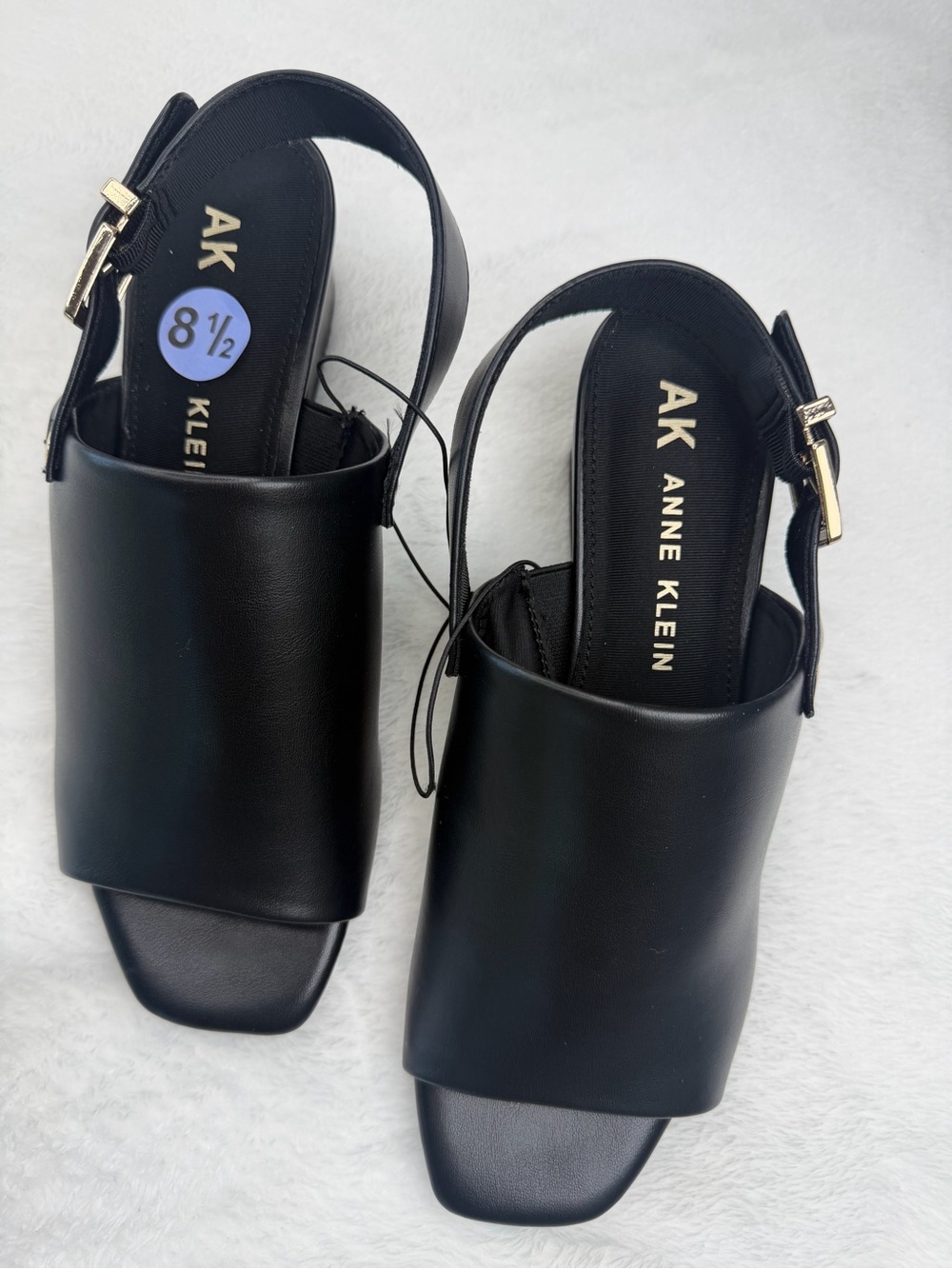 Anne Klein Black Leather Open-Toe Slingback Mules